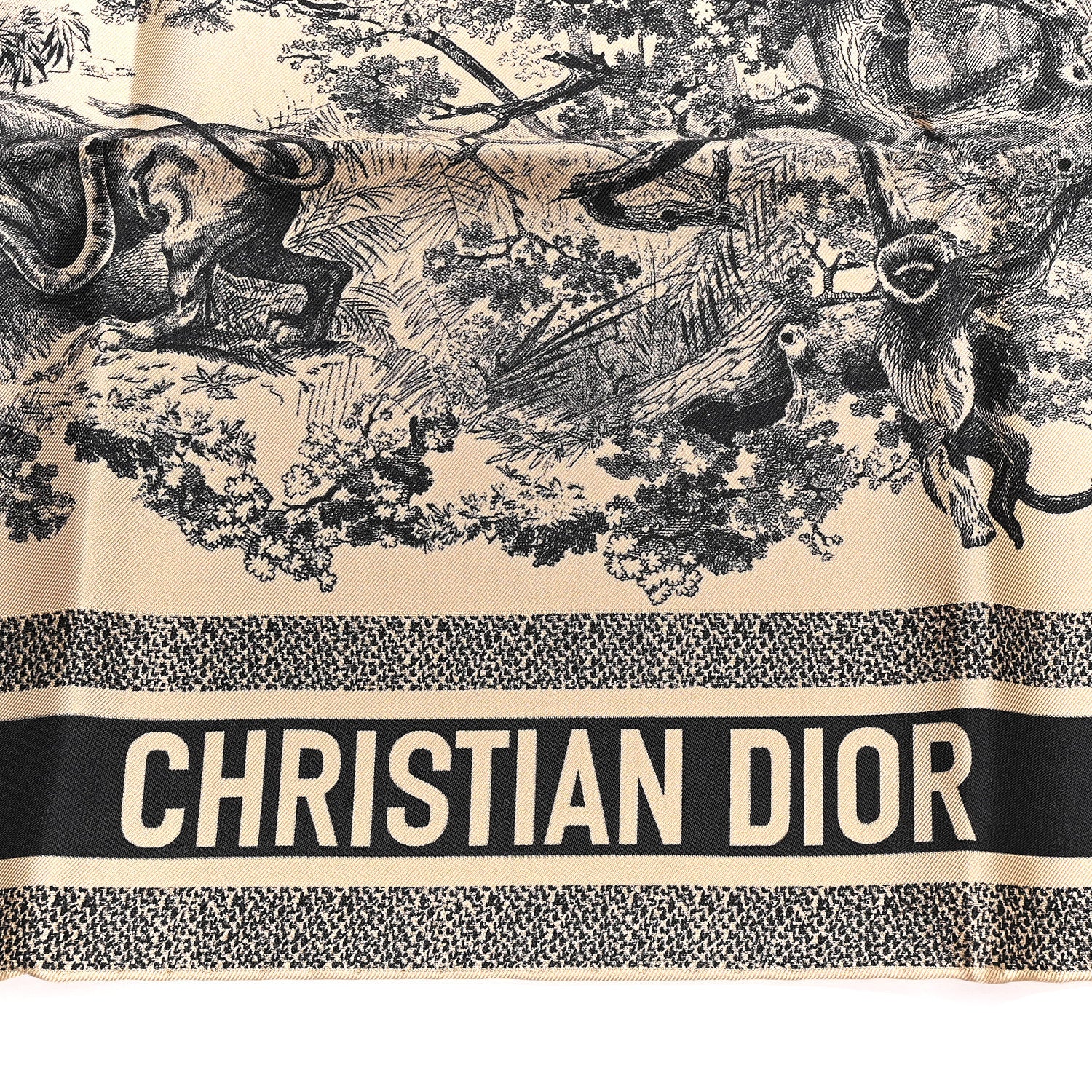 Christian Dior Silk Toile De Jouy Sauvage Square Scarf 70 Beige Navy Blue 2 of 3