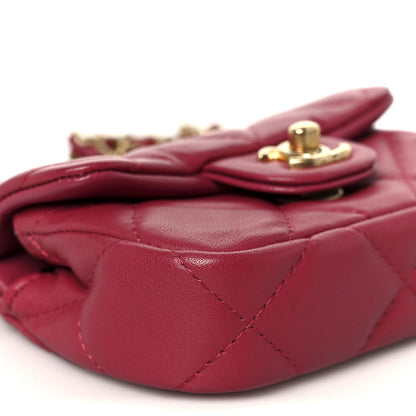 Chanel Calfskin Quilted Lady Handle Flap Card Holder With Chain Dark Pink 11 of 13