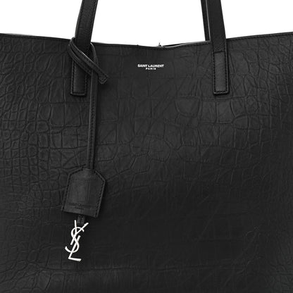 Saint Laurent Calfskin Crocodile Embossed Large Shopper Tote Black 9 of 13
