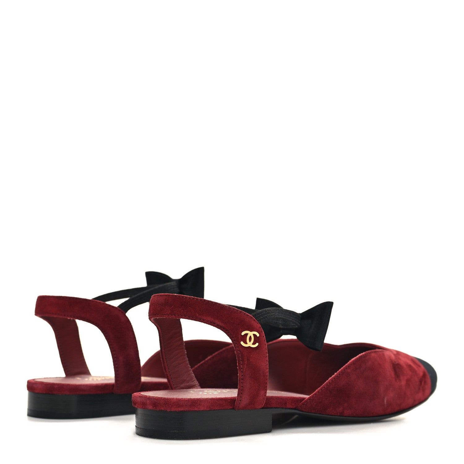 Chanel Grosgrain Suede Cap Toe CC Flats 36.5 Burgundy Black 4 of 8