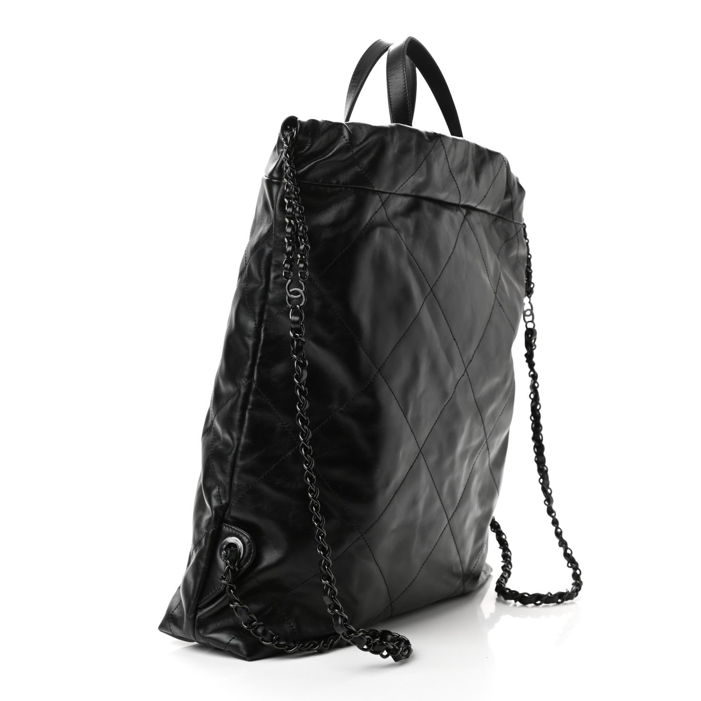 Shiny Calfskin Quilted Chanel 22 Backpack So Black