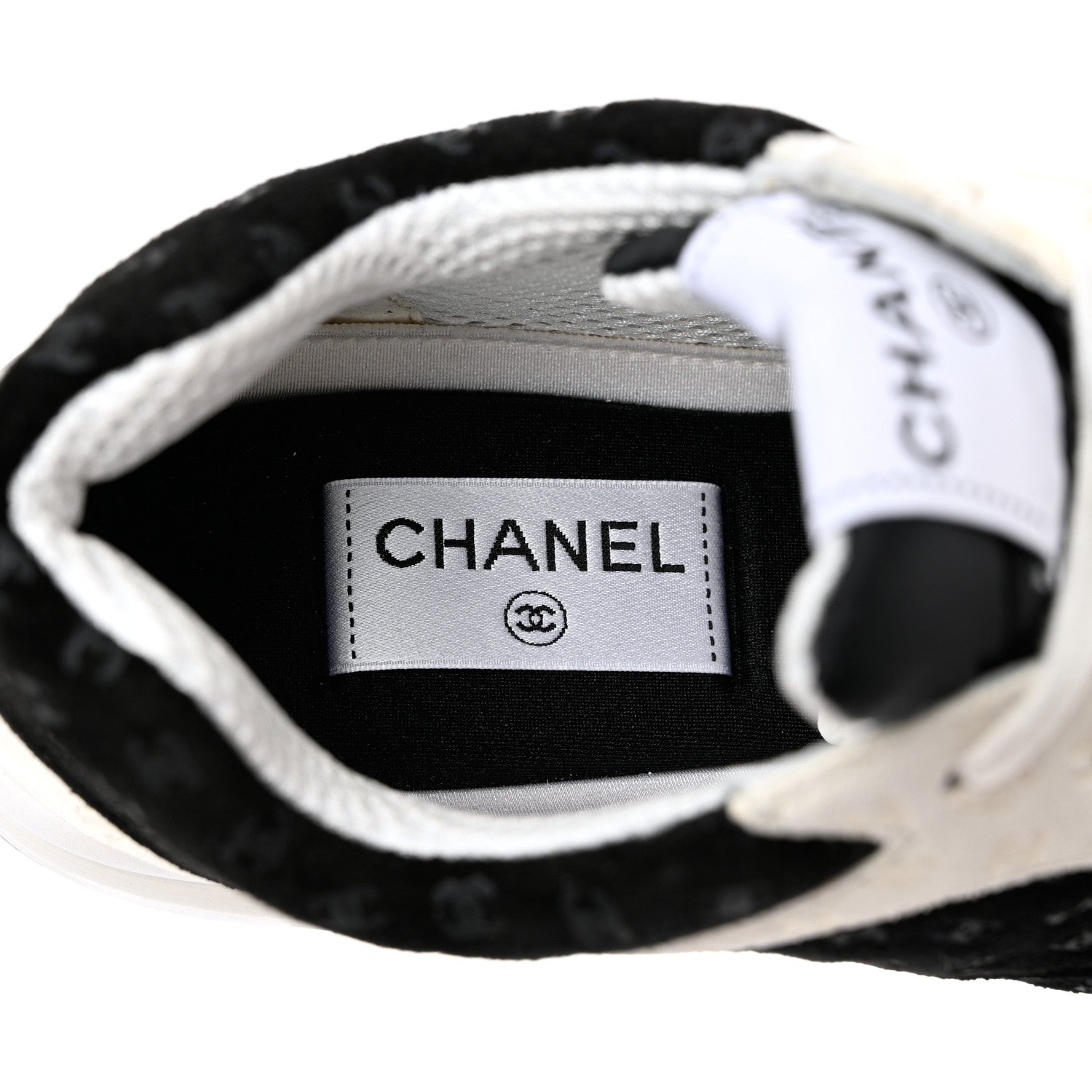 Chanel Suede Calfskin Printed CC Sneakers 36.5 Black White 7 of 9