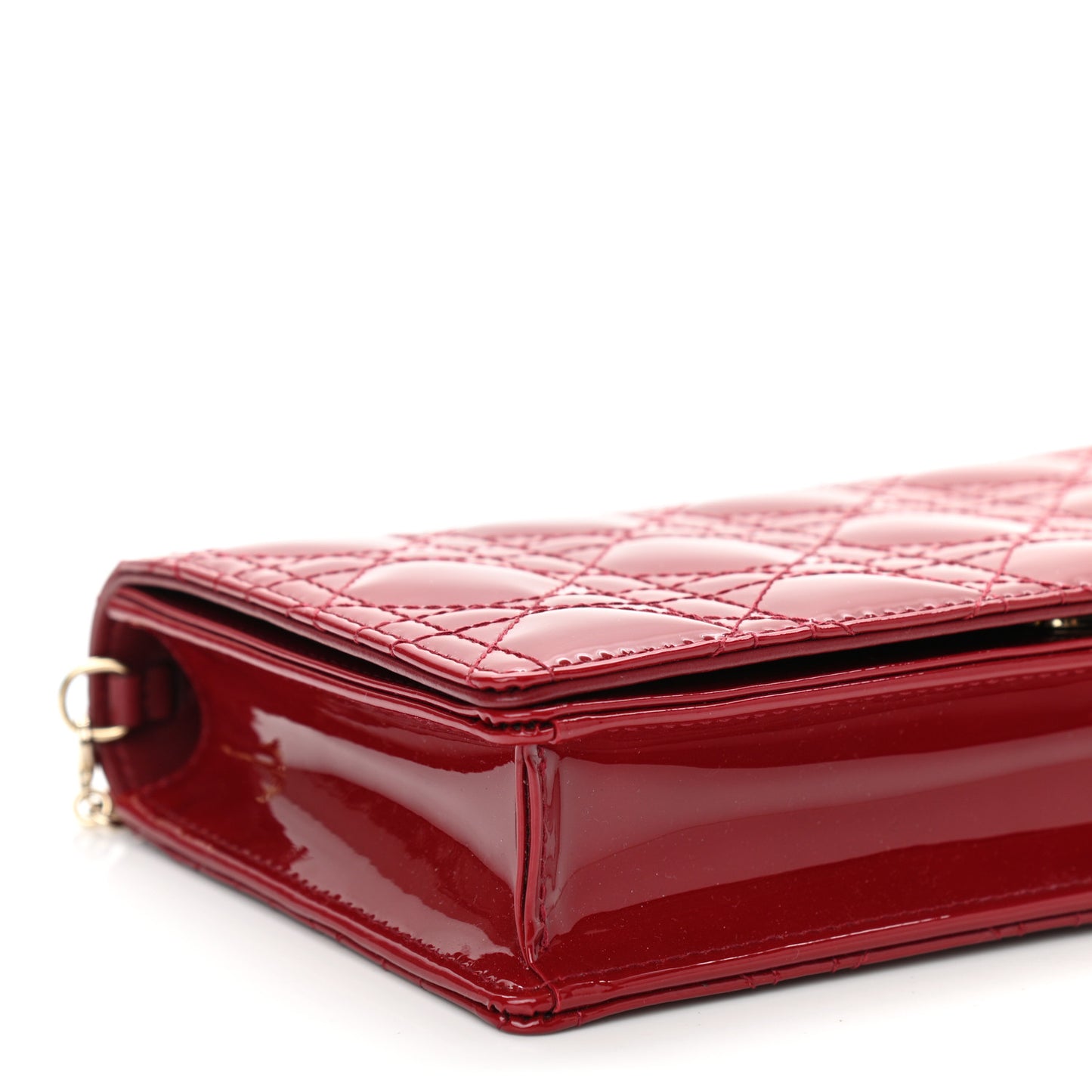 Patent Cannage Lady Dior Chain Wallet Red