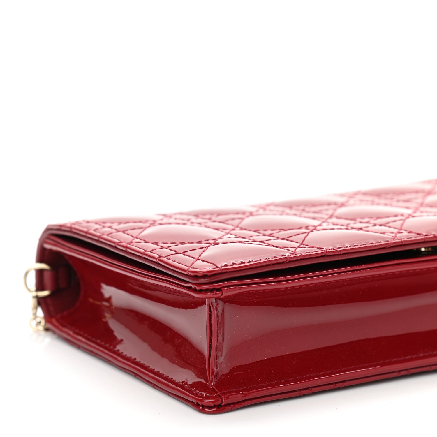 Christian Dior Patent Cannage Lady Dior Chain Wallet Red 8 of 9