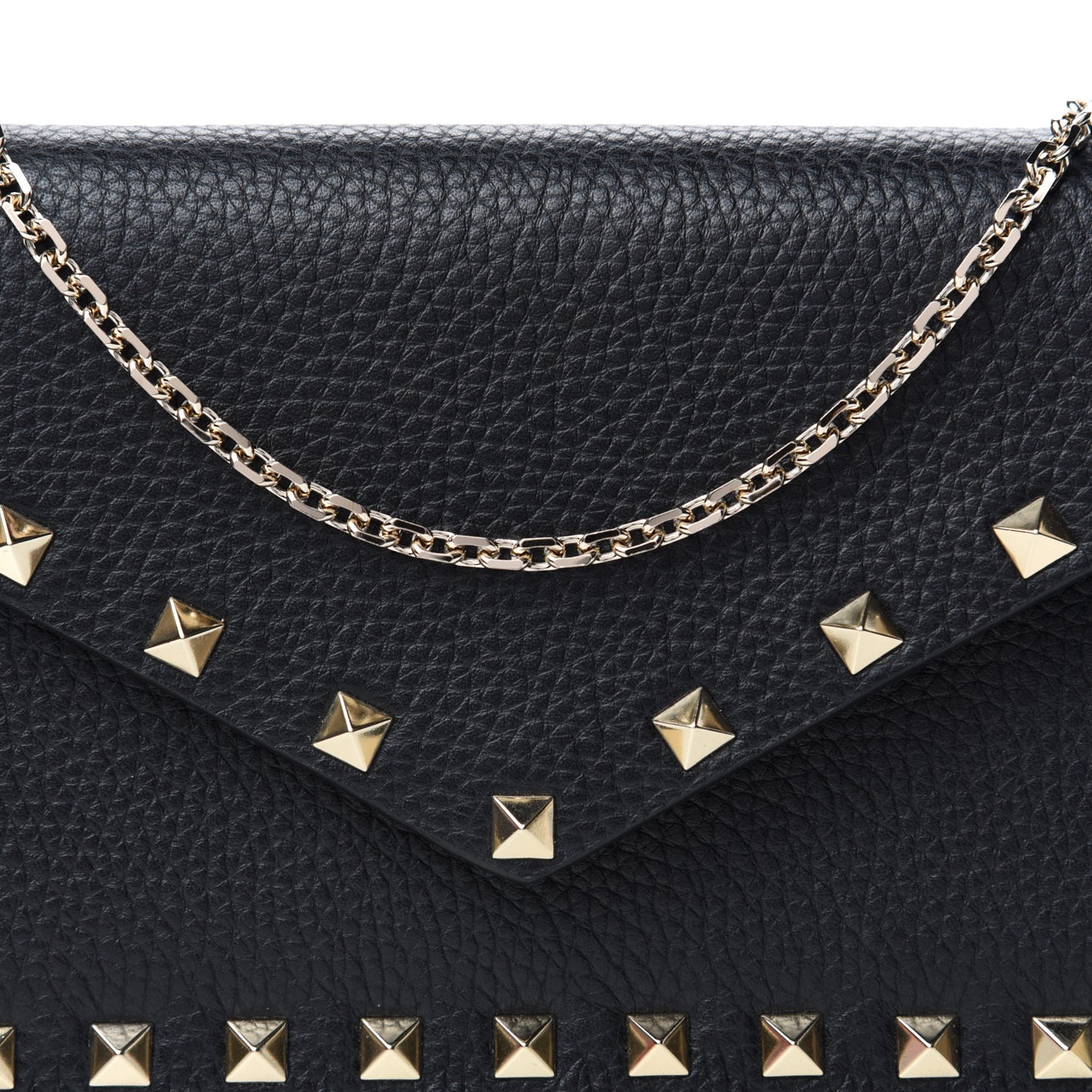 Pebbled Calfskin Rockstud Envelope Wallet on Chain Black