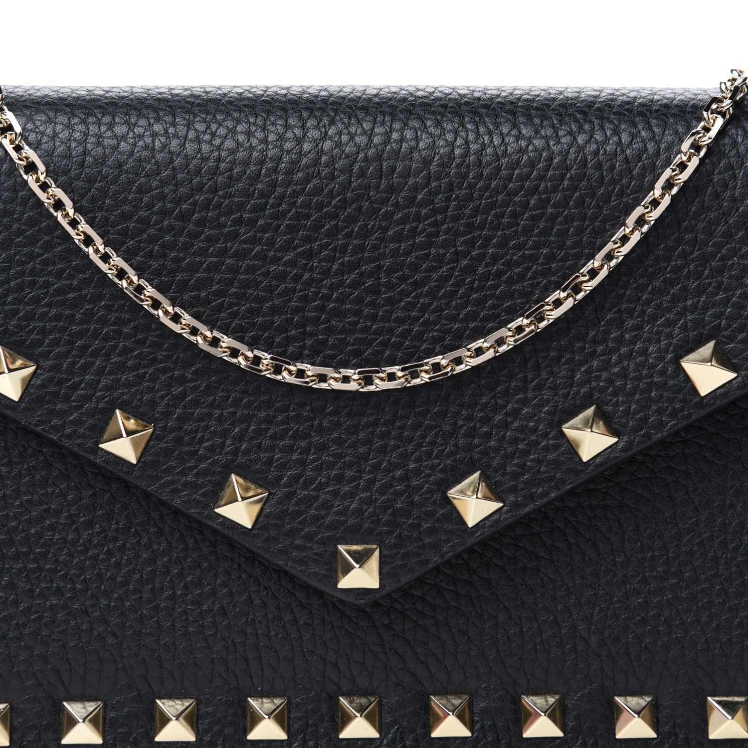 Valentino Garavani Pebbled Calfskin Rockstud Envelope Wallet on Chain Black 9 of 10