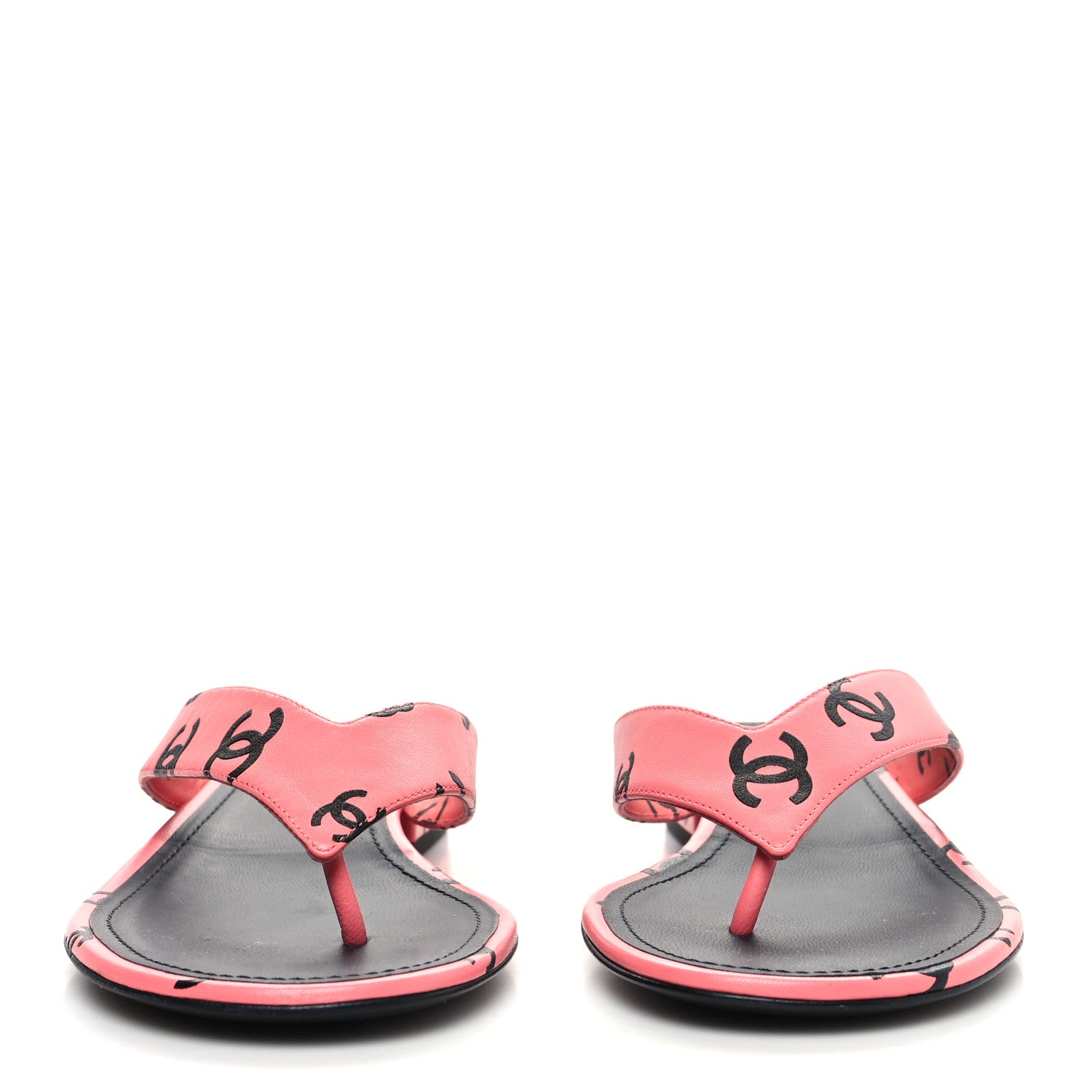 Chanel Lambskin Printed CC Thong Sandals 39 Pink Black 2 of 8