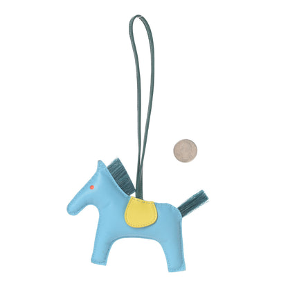 Hermes Milo Lambskin Horse Hair Grigri Rodeo Horse Bag Charm MM Bleu Celeste Lime Malachite 2 of 3