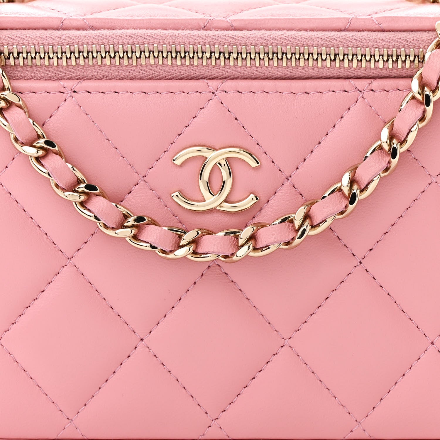 Chanel Lambskin Quilted Small Top Handle Vanity Case With Chain Dark Pink 8 of 11