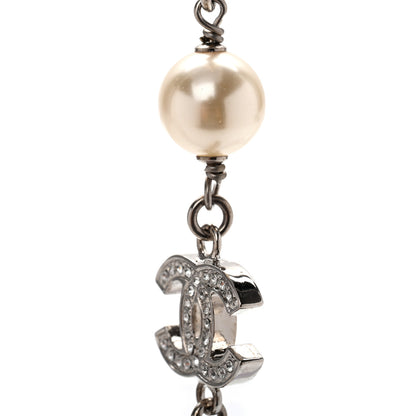 Chanel Graduated Pearl Crystal CC Long Necklace Silver 6 of 8