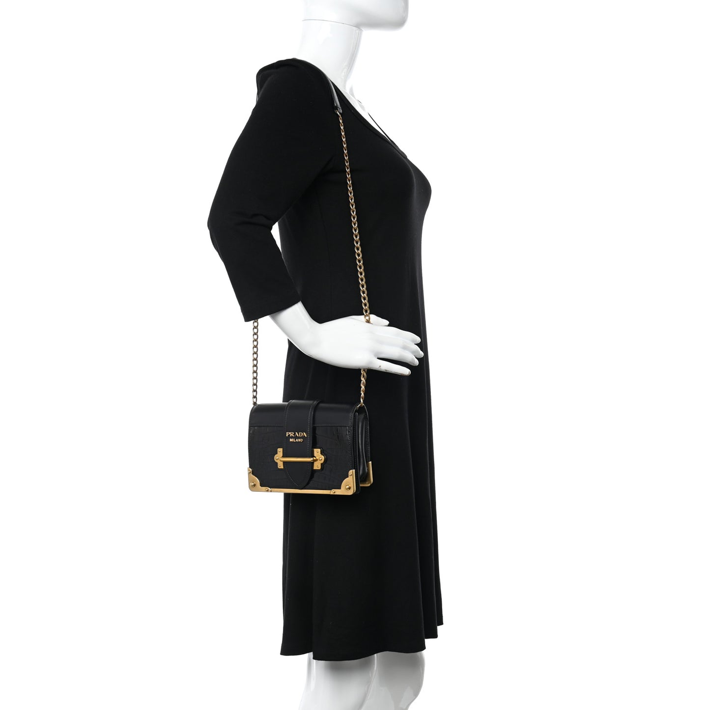 City Calfskin Crocodile Cahier Bag Black
