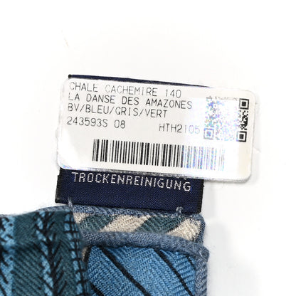 Hermes Cashmere Silk La Danse Des Amazones Shawl 140 Bleu Gris Vert 4 of 6