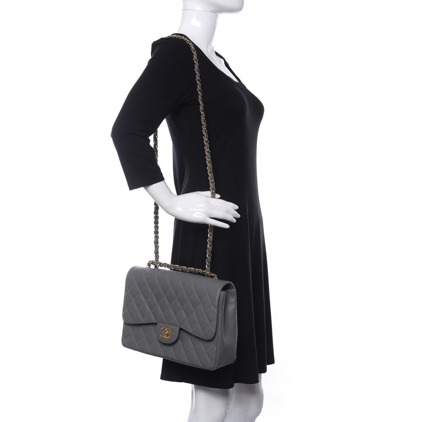 Caviar Quilted Jumbo Single Flap Grey