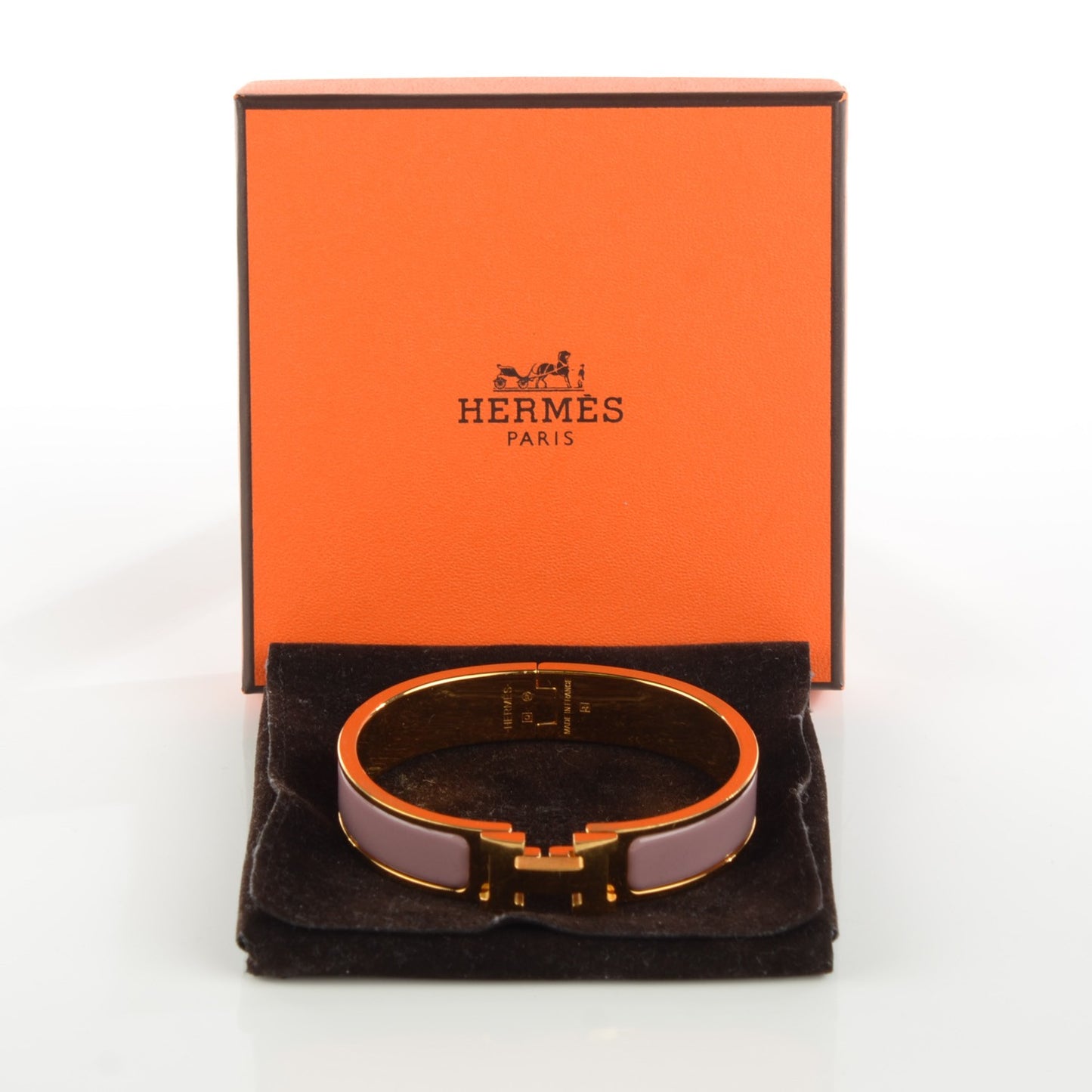 Enamel Narrow Clic Clac H Bracelet PM Bois De Rose