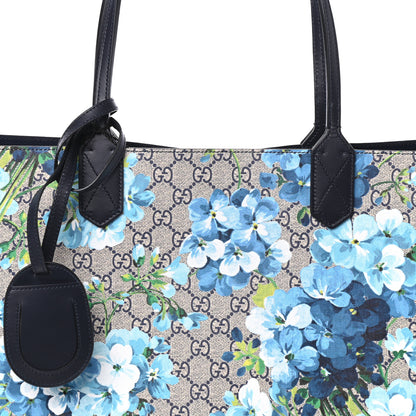 Gucci GG Supreme Monogram Blooms Medium Reversible Tote Beige Blue Navy 10 of 12