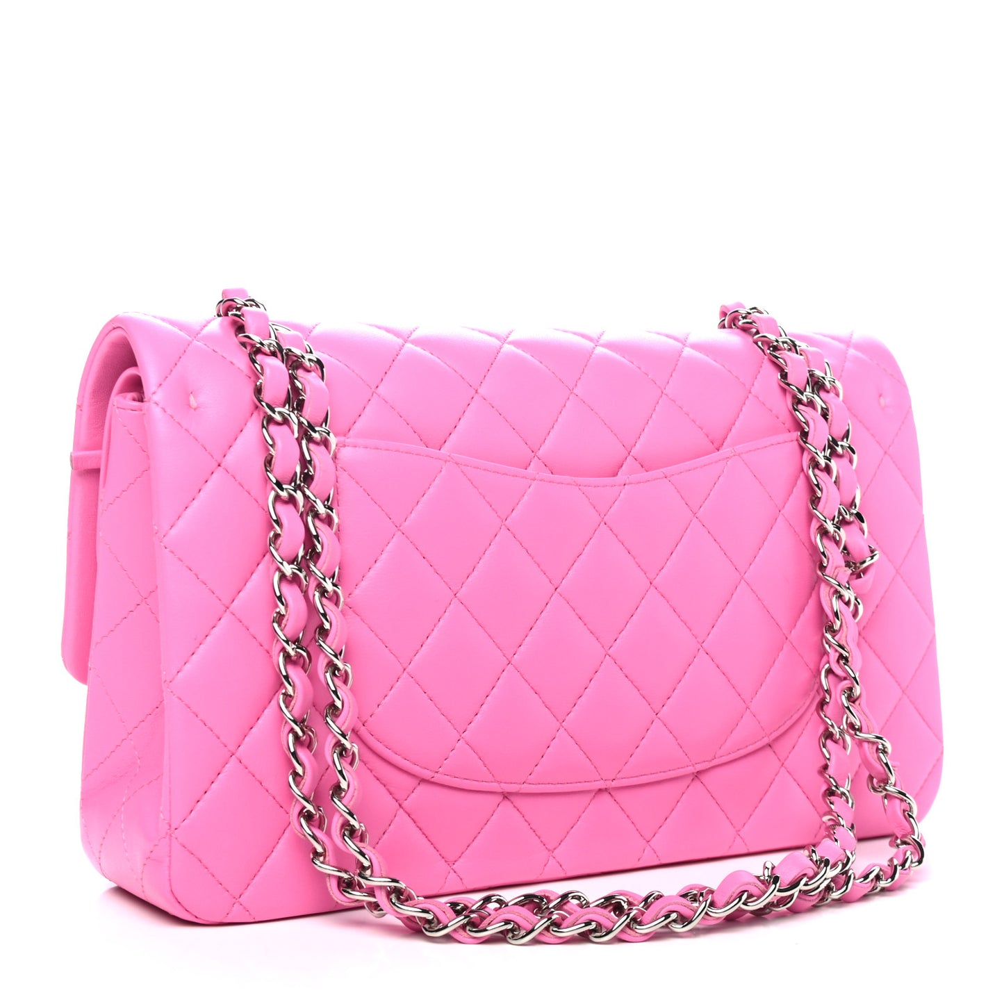 Lambskin Quilted Medium Double Flap Neon Pink
