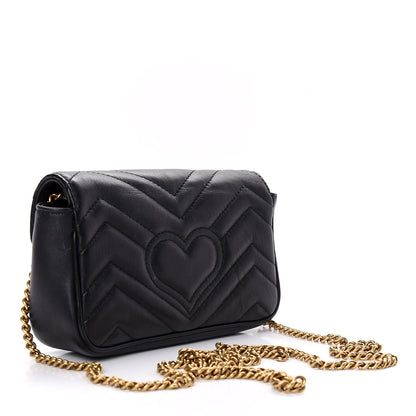Gucci Calfskin Matelasse Super Mini GG Marmont Shoulder Bag Black 3 of 11