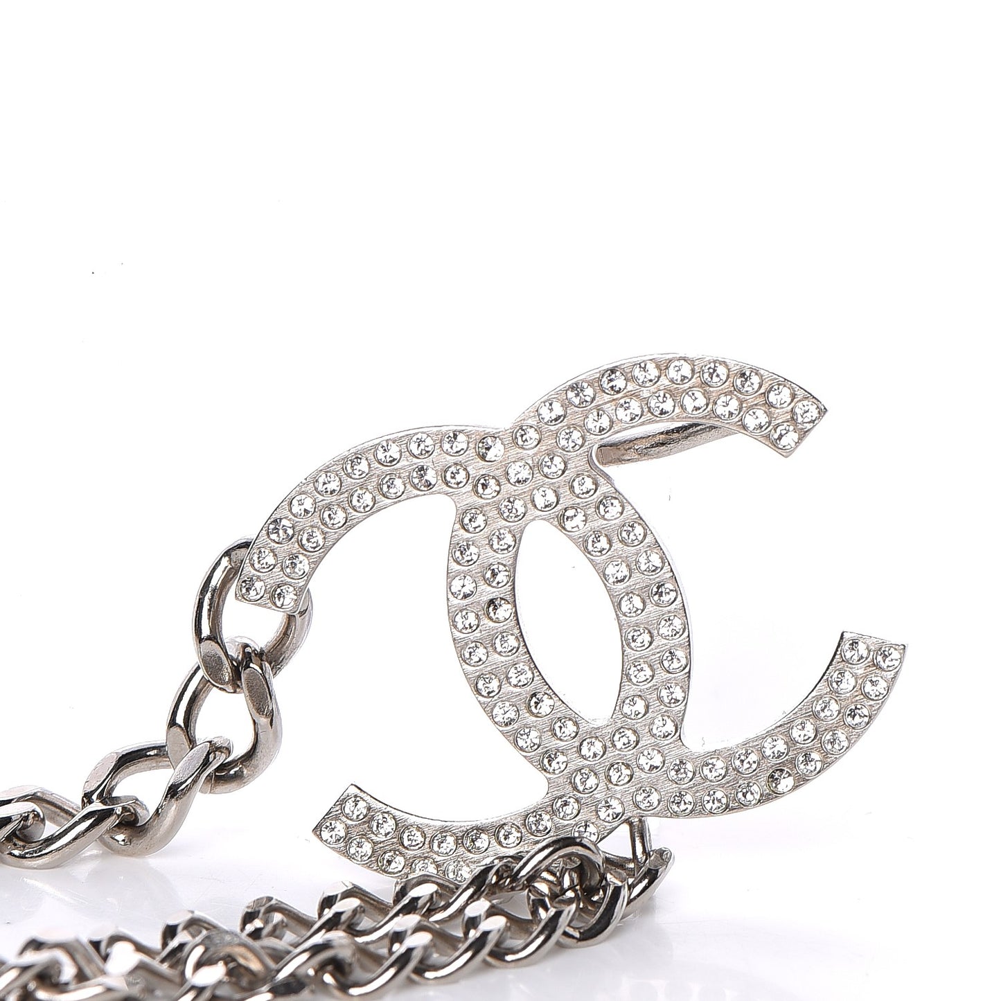 Crystal CC Charm Chain Belt Silver