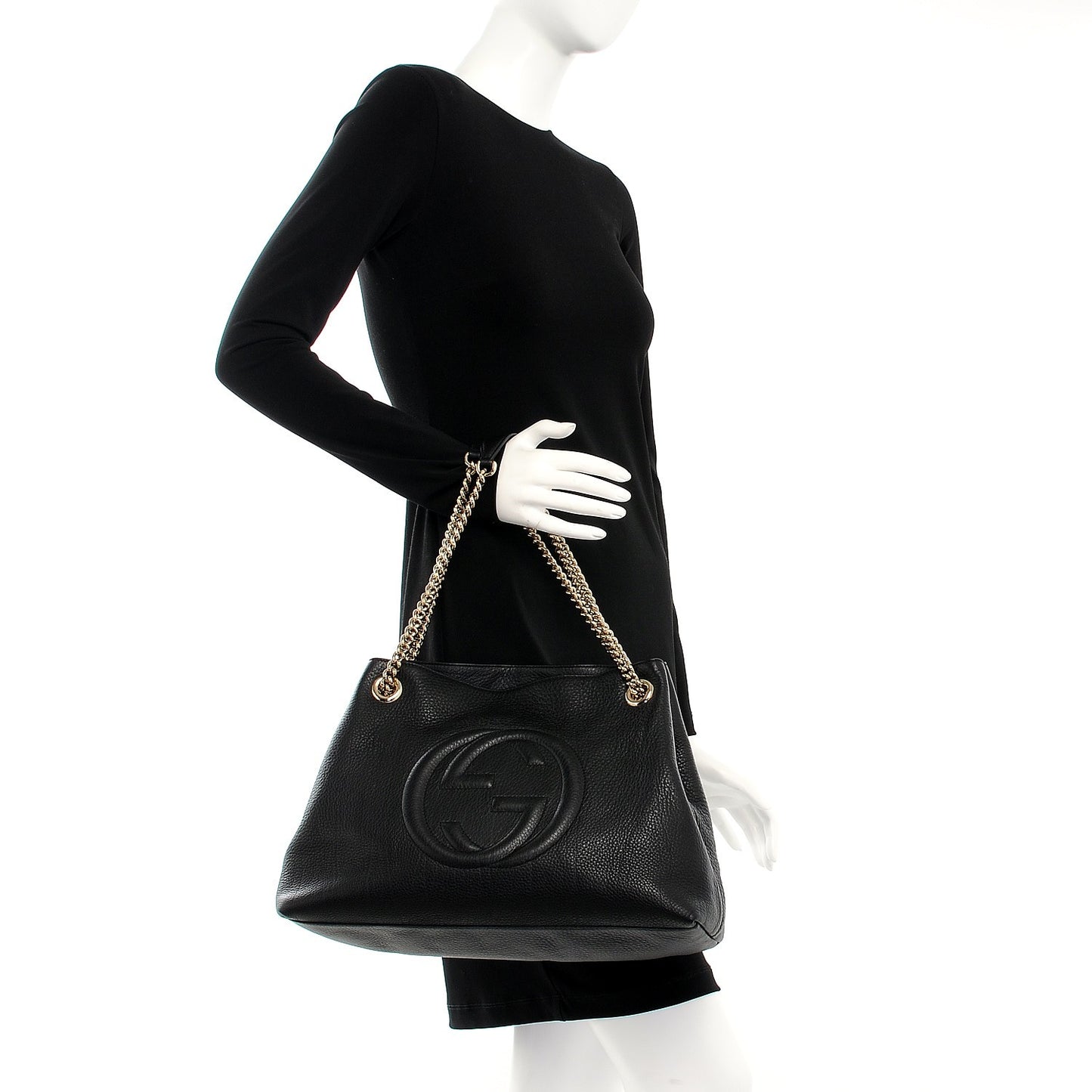 Pebbled Calfskin Medium Soho Chain Shoulder Bag Black