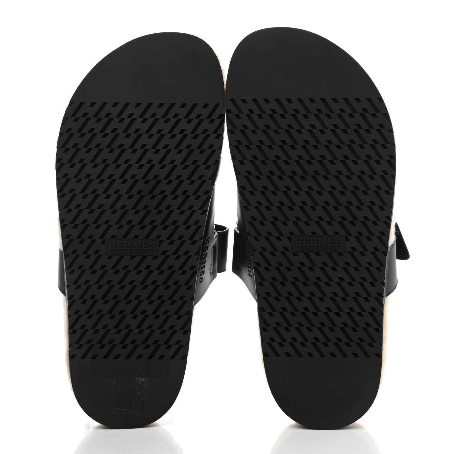 Hermes Veau Indios Woolskin Mens Chypre Sandals 41 Black Ecru 5 of 8