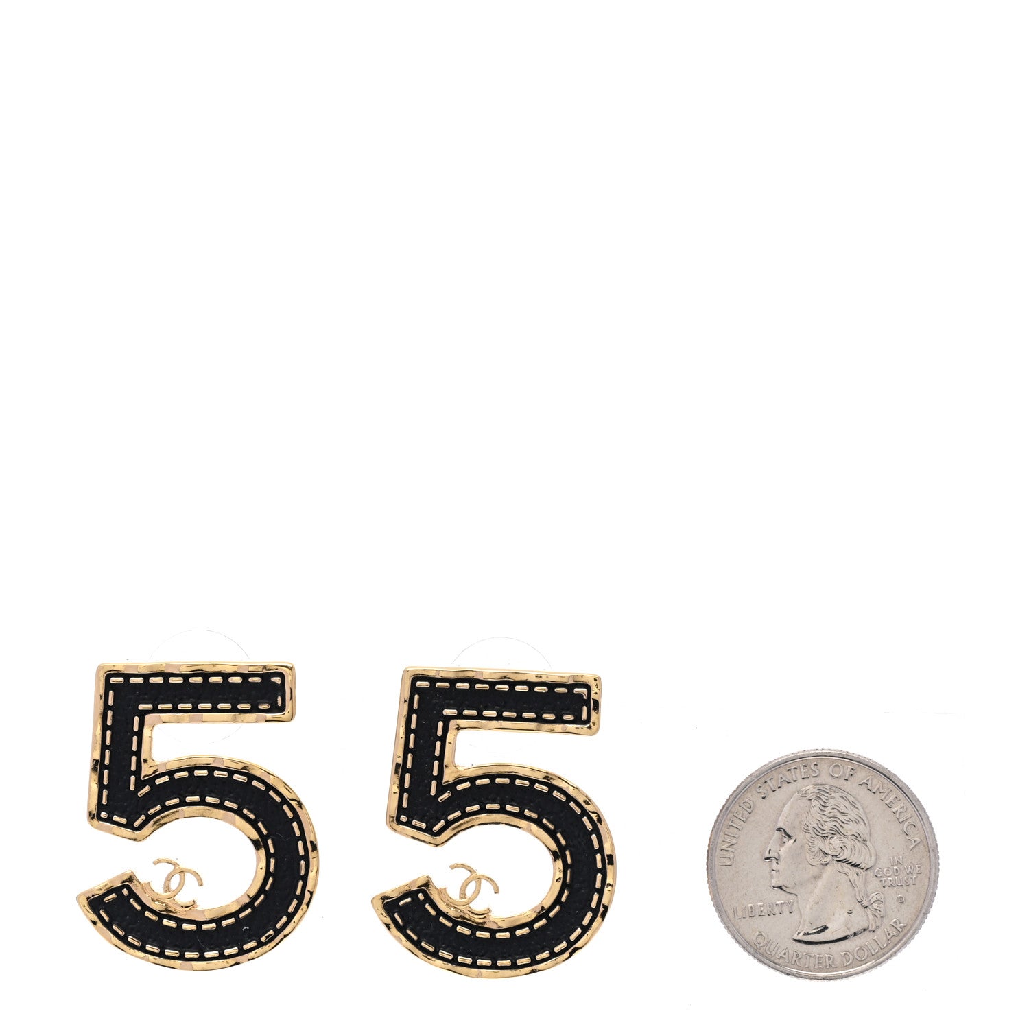 Chanel Metal CC No 5 Earrings Gold Black 2 of 5