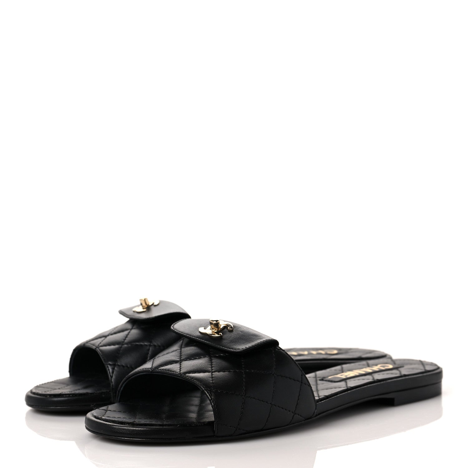 Chanel Lambskin Quilted CC Turnlock Sandals 40 Black 3 of 8