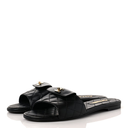 Chanel Lambskin Quilted CC Turnlock Sandals 40 Black 3 of 8