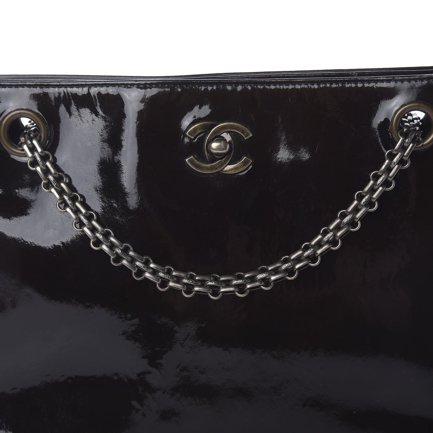 Chanel Patent Mademoiselle Tote Brown 9 of 11