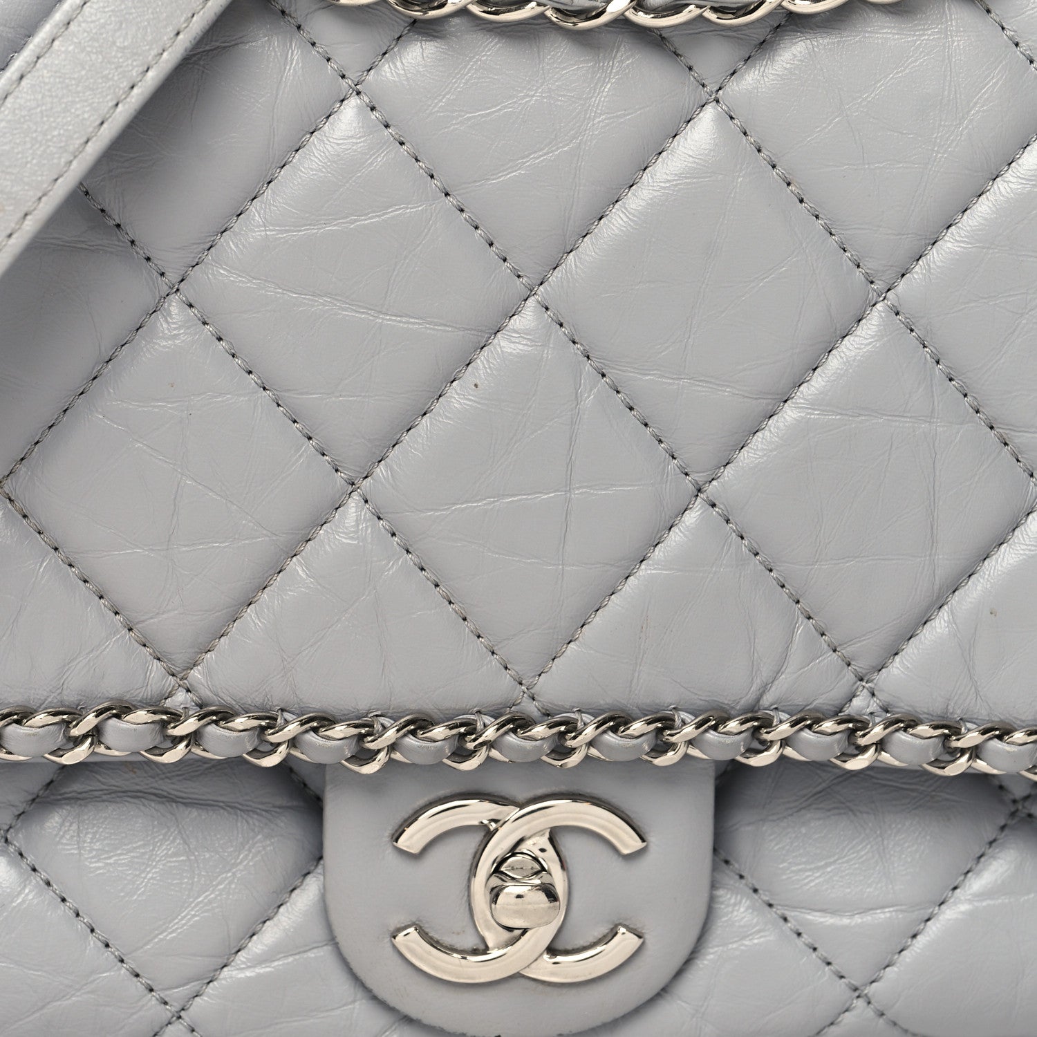 Chanel Crumpled Calfskin Large Chain All Over Flap Grey 8 of 13