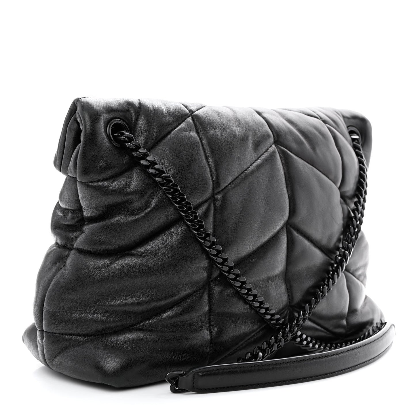 Lambskin Quilted Monogram Monochrome Medium Loulou Puffer Chain Satchel Black