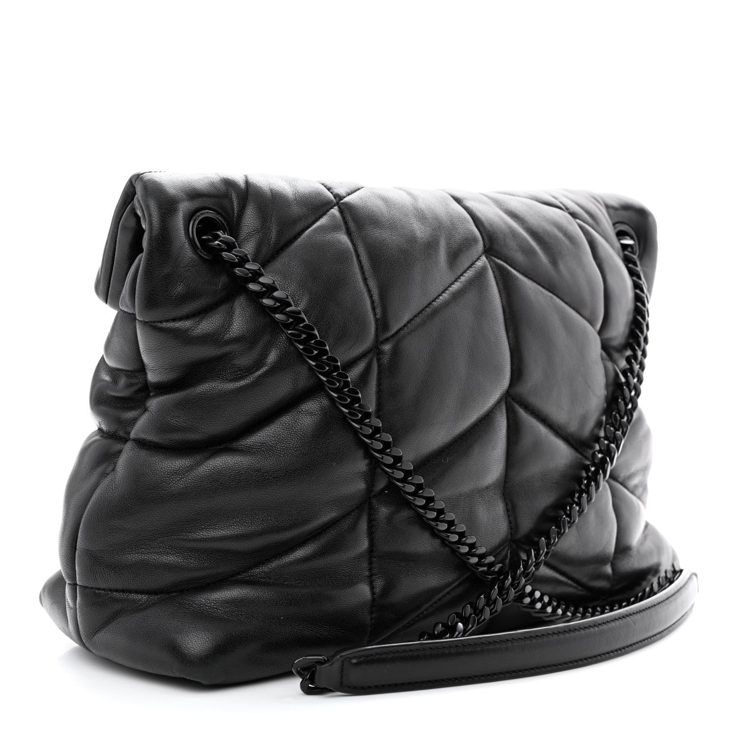 Saint Laurent Lambskin Quilted Monogram Monochrome Medium Loulou Puffer Chain Satchel Black 3 of 11