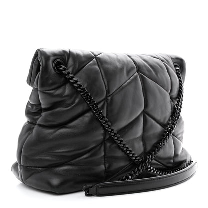 Saint Laurent Lambskin Quilted Monogram Monochrome Medium Loulou Puffer Chain Satchel Black 3 of 11
