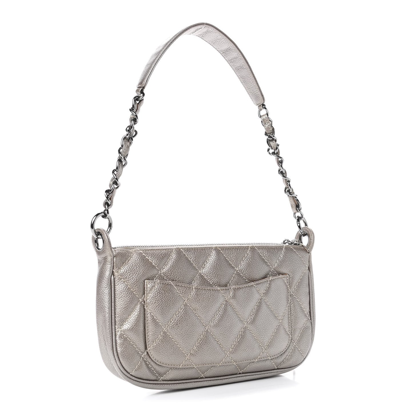 Metallic Caviar Quilted Timeless CC Shoulder Bag Light Gold