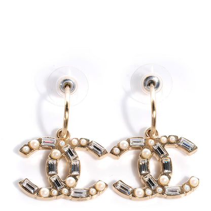 Chanel Pearl Crystal Baguette CC Loop Dangle Earrings 1 of 6