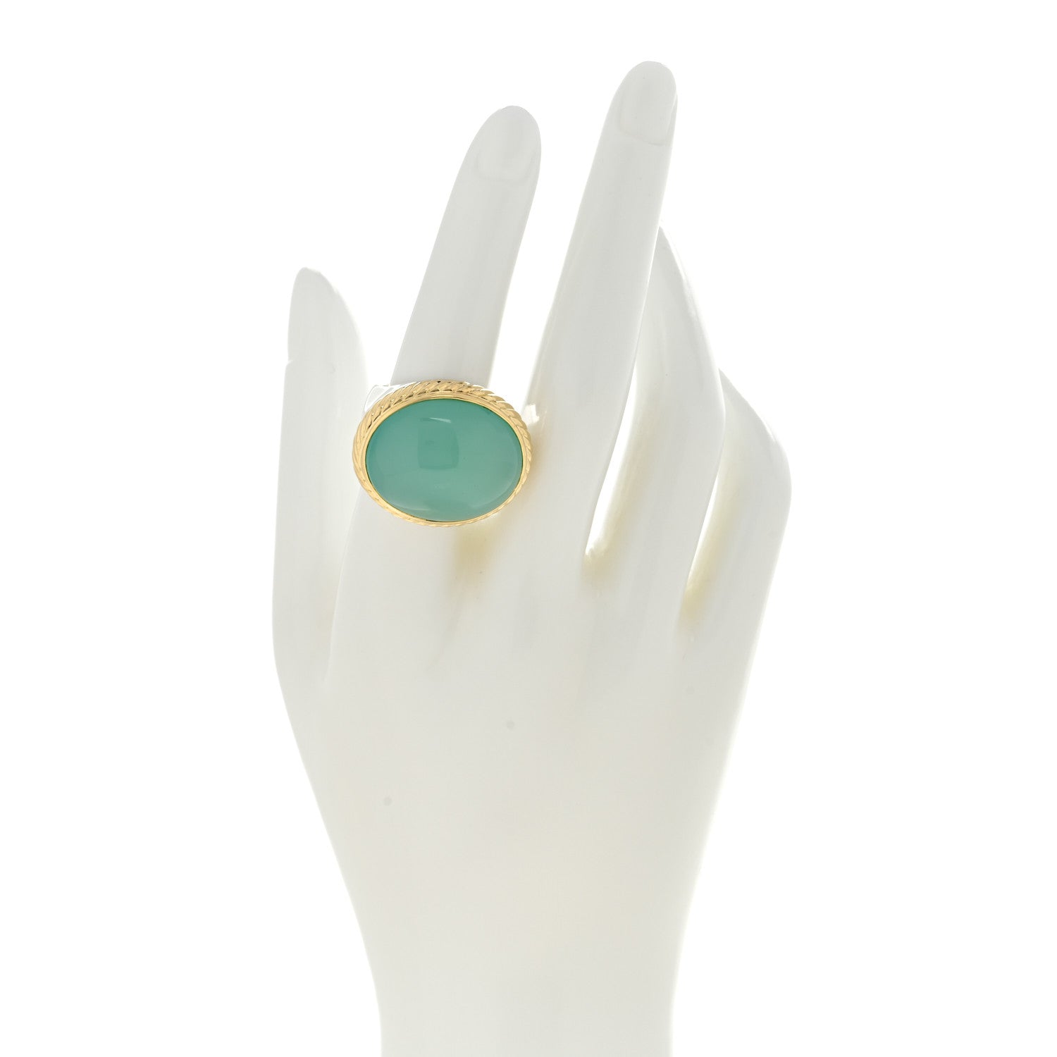 David Yurman Sterling Silver 18K Yellow Gold Chalcedony Oval Ring 54 7 2 of 4