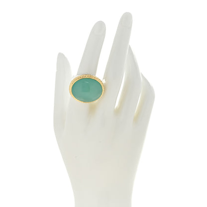 David Yurman Sterling Silver 18K Yellow Gold Chalcedony Oval Ring 54 7 2 of 4