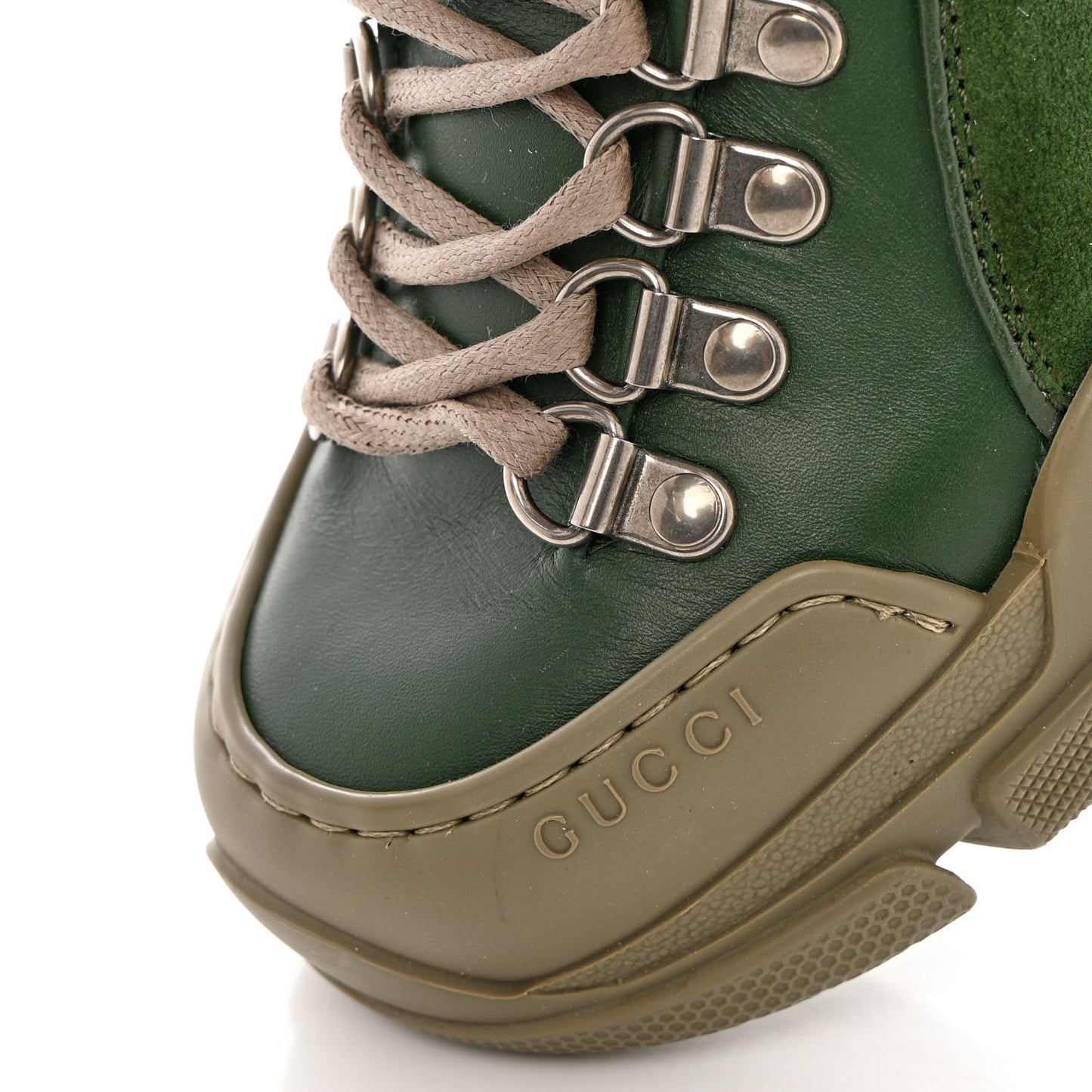 X SEGA Calfskin Suede Technical Canvas Womens Flashtrek High-Top Sneakers 35.5 Olive Green Ardesia