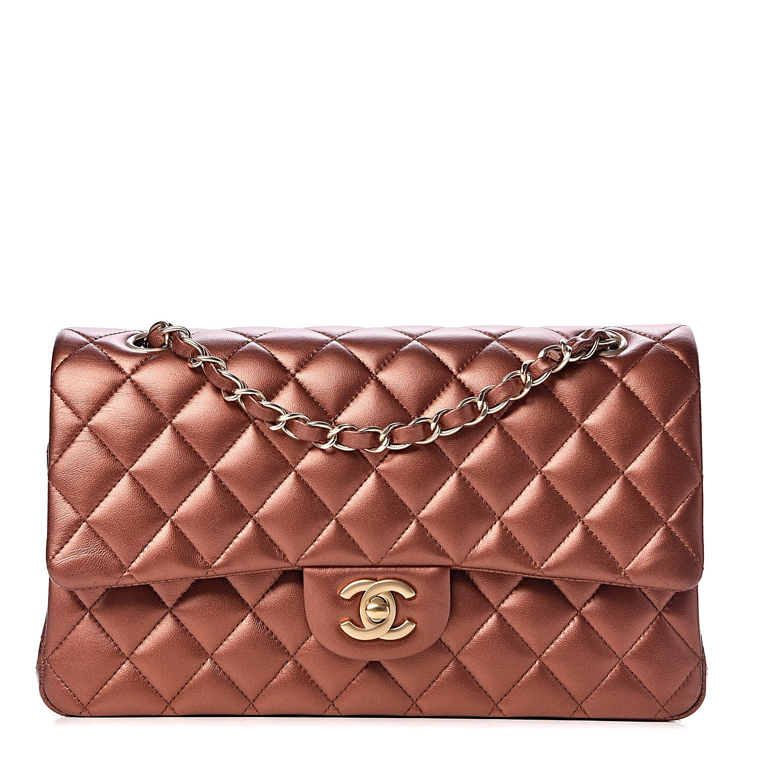Chanel Metallic Lambskin Quilted Medium Double Flap Bronze 1 of 12