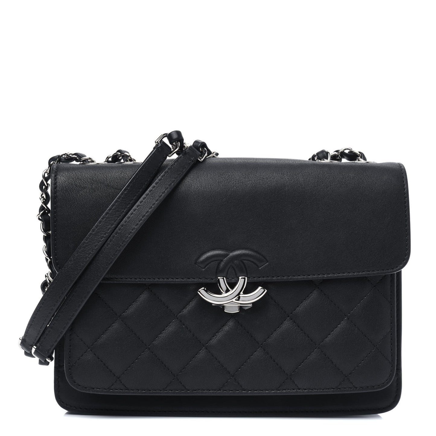 Goatskin Quilted Large CC Box Flap Black