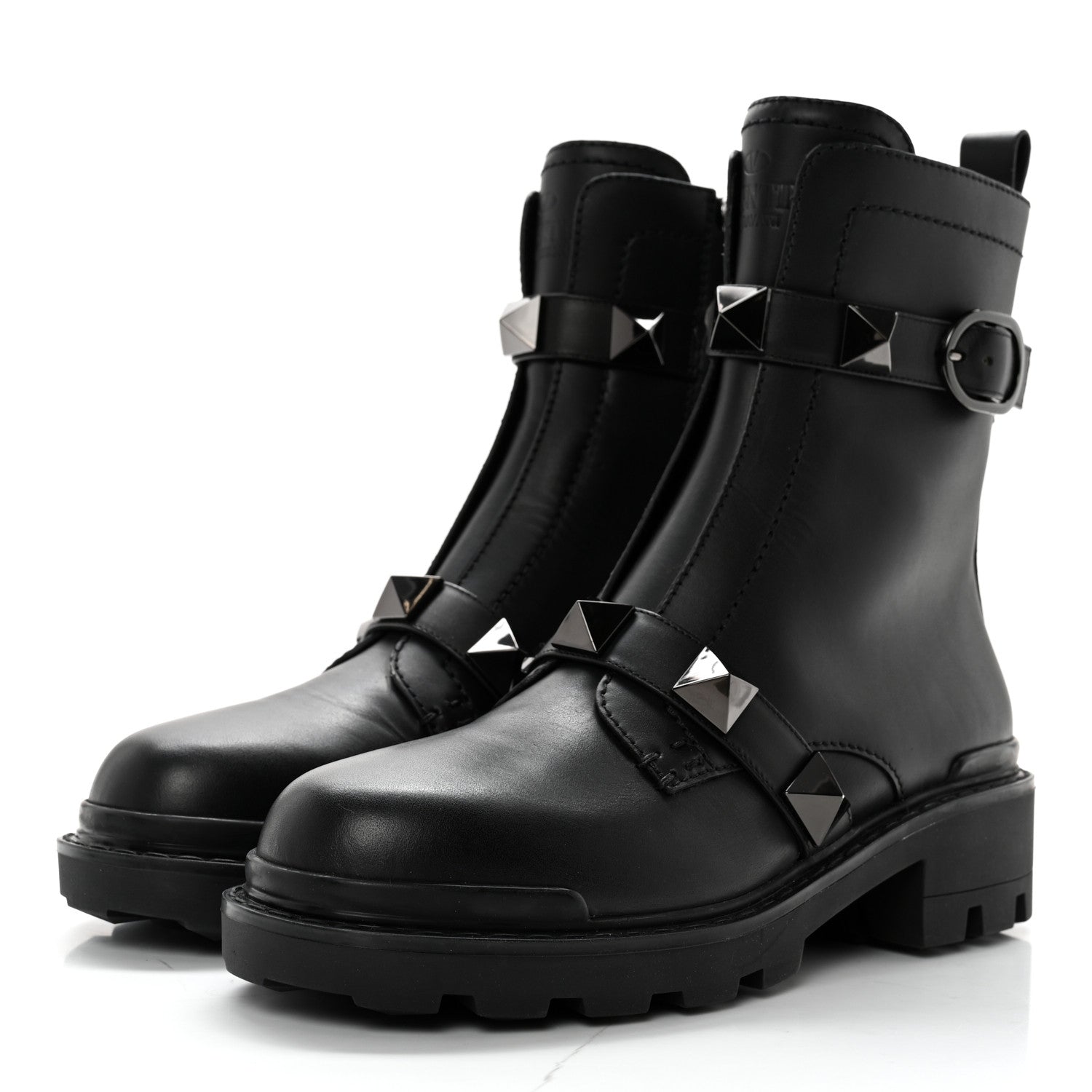 Valentino Garavani Calfskin Tonal Roman Stud 20/40mm Combat Boots 38 Black 3 of 11