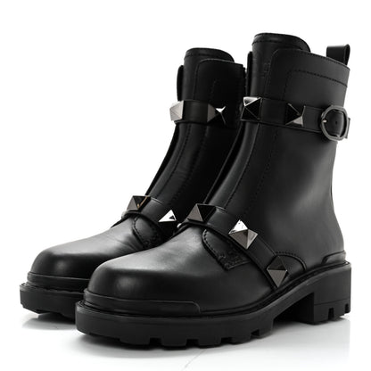 Valentino Garavani Calfskin Tonal Roman Stud 20/40mm Combat Boots 38 Black 3 of 11