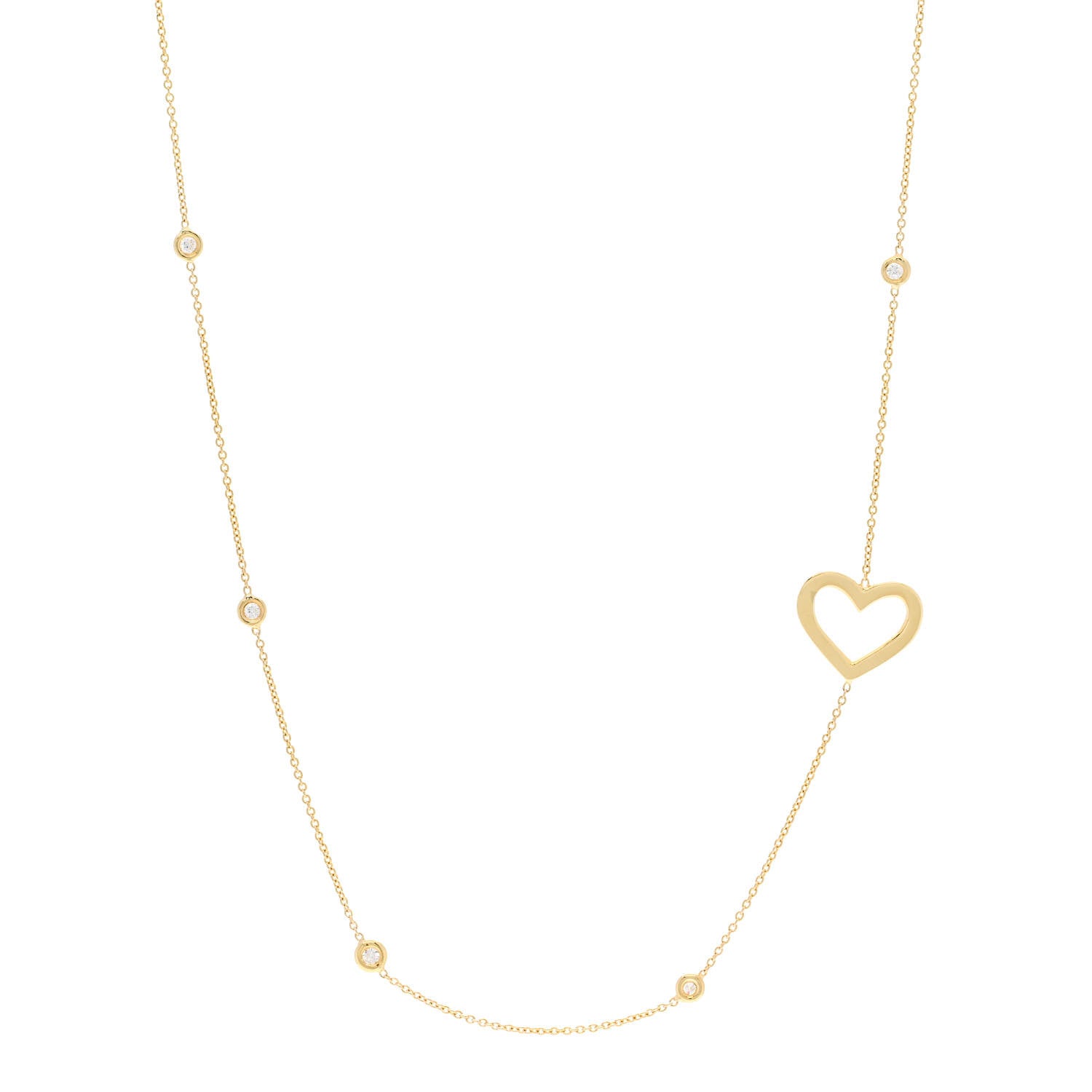 Roberto Coin 18K Yellow Gold Diamond Heart Station Necklace 1 of 5