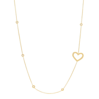 Roberto Coin 18K Yellow Gold Diamond Heart Station Necklace 1 of 5