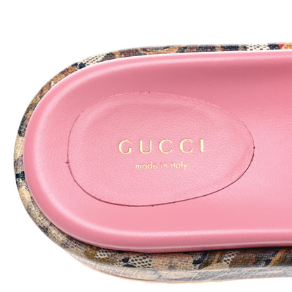 Gucci GG Supreme Monogram Water Flora Angelina Platform Slide Sandals 37 Beige Blue Multicolor 7 of 8