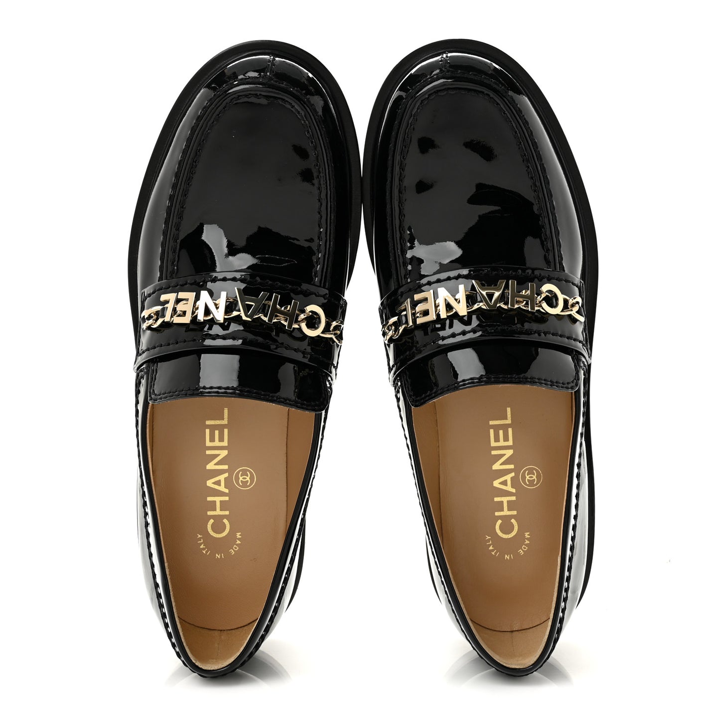 Patent Calfskin Logo Loafers 37 Black