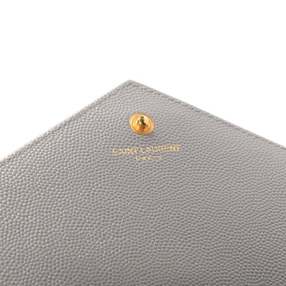 Saint Laurent Grain De Poudre Matelasse Chevron Monogram Chain Wallet Oyster Grey 4 of 5
