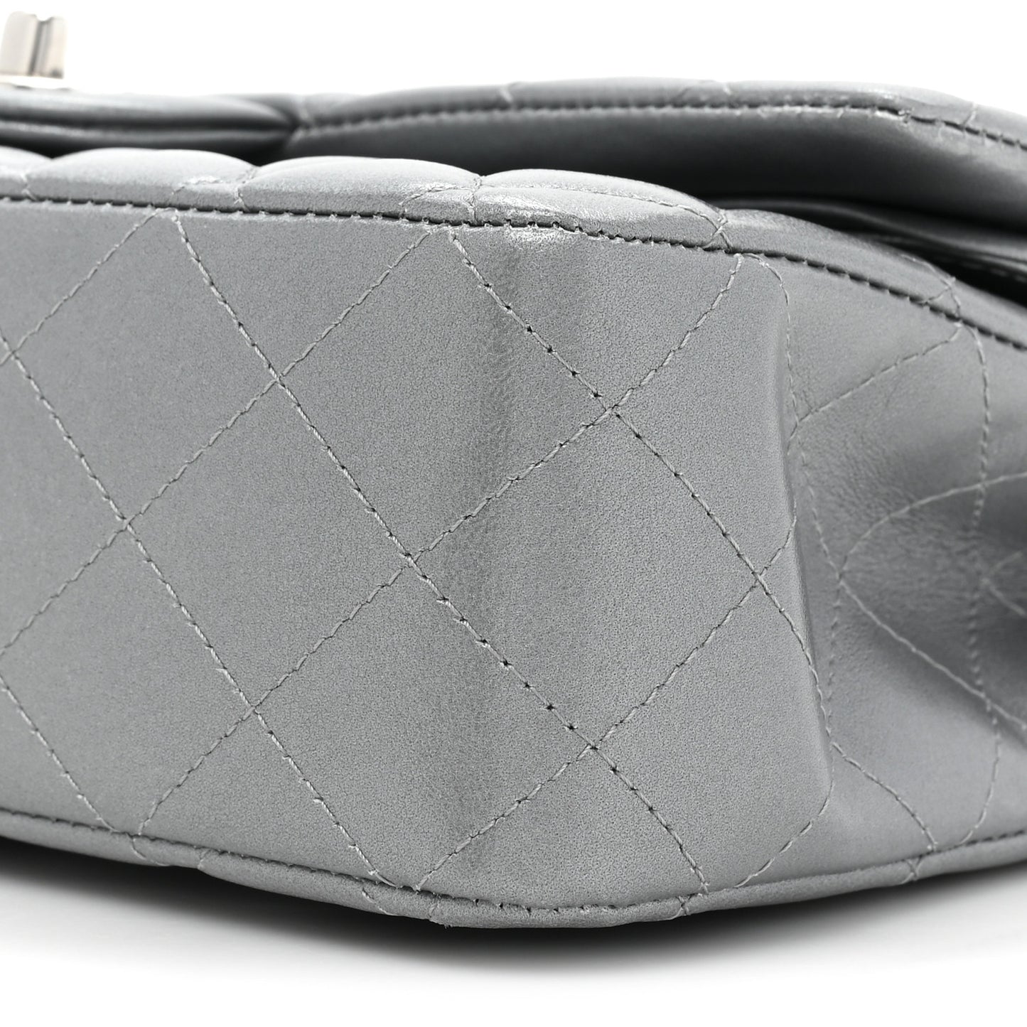 Metallic Lambskin Quilted Medium Double Flap Silver
