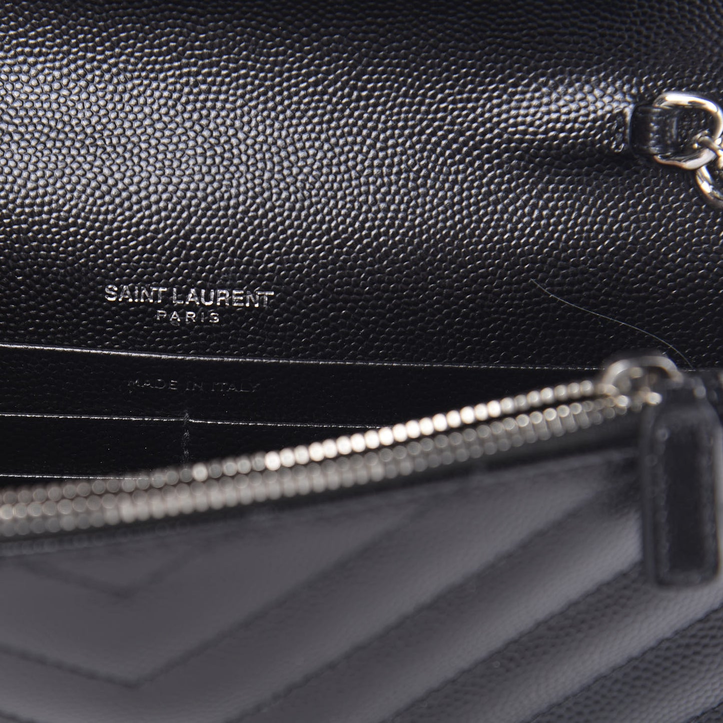 Grain De Poudre Matelasse Chevron Monogram Envelope Chain Wallet Black