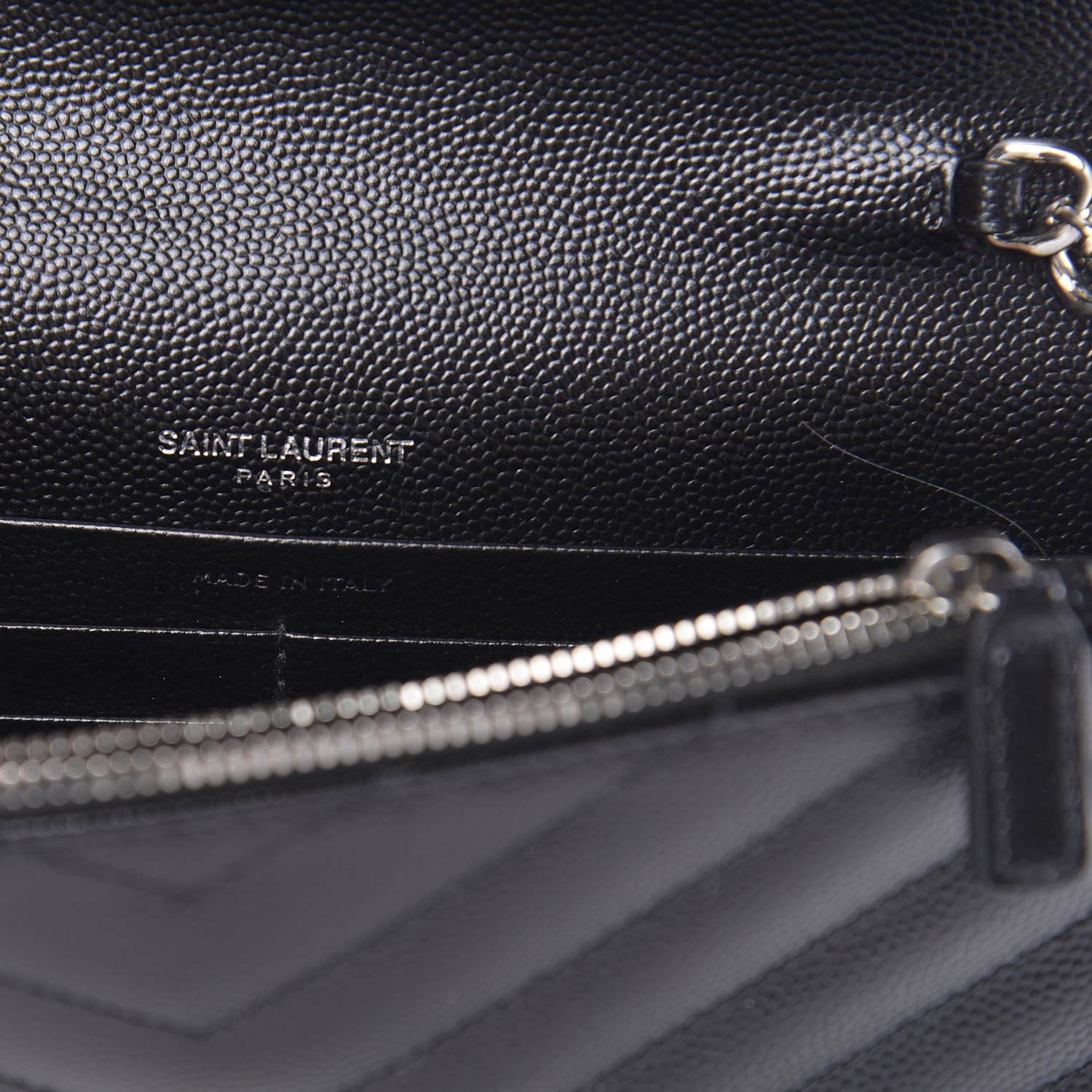 Saint Laurent Grain De Poudre Matelasse Chevron Monogram Envelope Chain Wallet Black 6 of 13