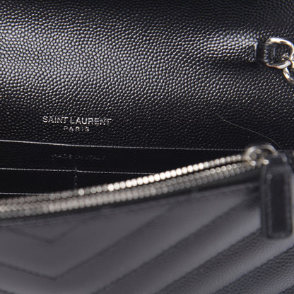 Saint Laurent Grain De Poudre Matelasse Chevron Monogram Envelope Chain Wallet Black 6 of 13